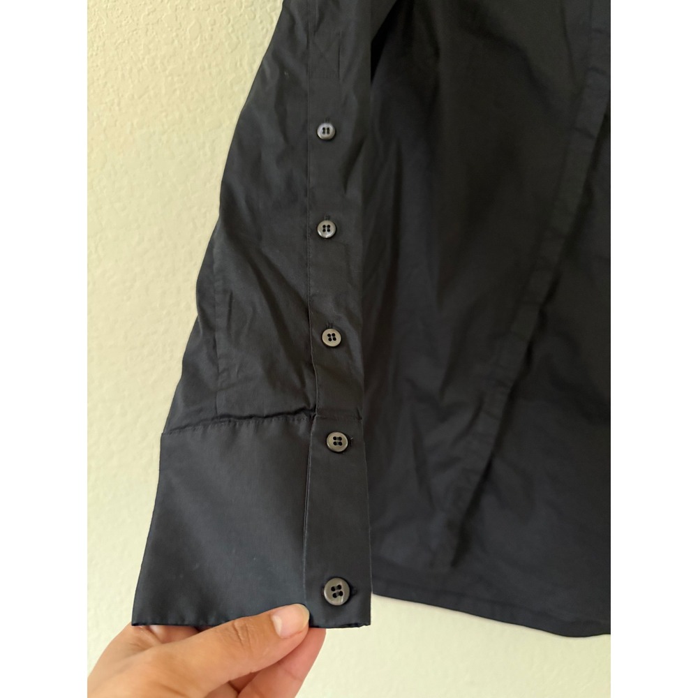 Helmut Lang Guild Shirting Black V-Neck Long Sleeve Button Down Top Size XSP - Picture 8 of 9